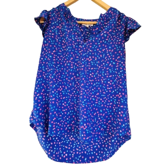 Womens S Andree by UNIT Butterfly Sleeve Blue Coquette Polka Dot Clowncore Top - Picture 1 of 7